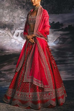 Buy Cutdana And Pearl Red Embroidered Lehenga Set By Anushree