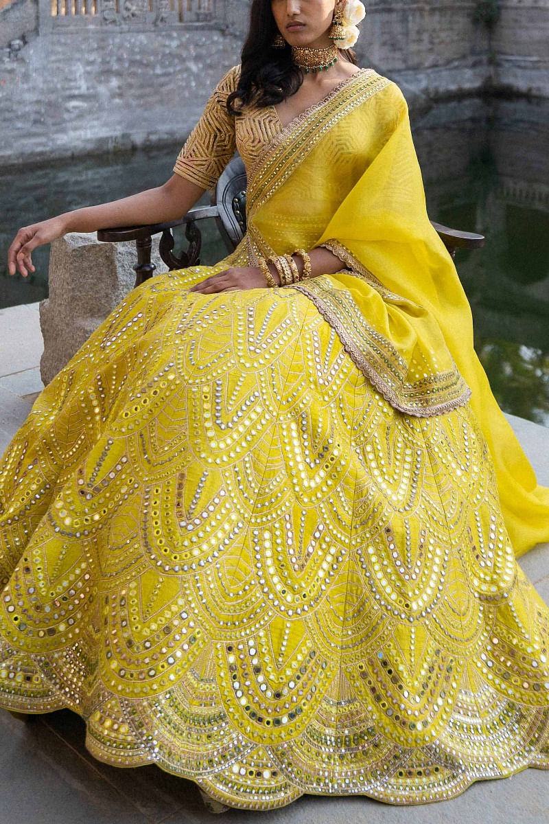 Yellow Sabyasachi Lehenga Choli, Floral Lehenga Digital Printed for Sangit  Mehendi Indian Bride - Etsy Finland