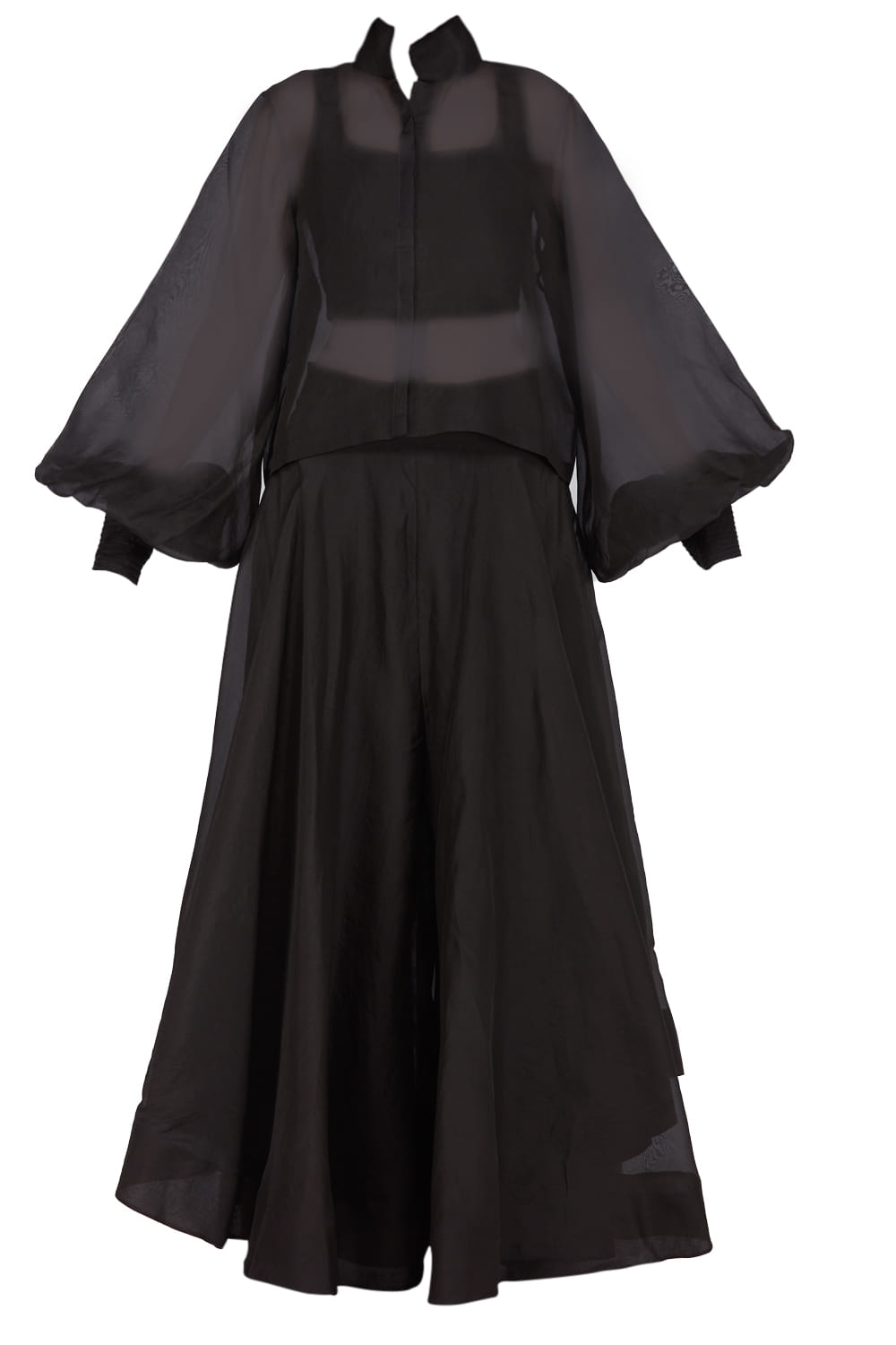Black shirt and shawl srape set by Anamika Khanna at AASHNI+CO.