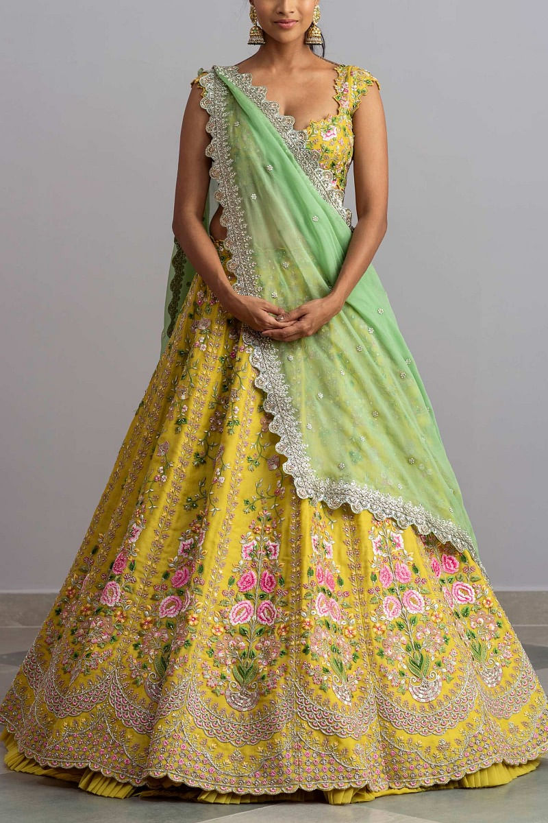 Buy FELIZ THE DESIGNER STUDIO Girls Yellow, Green Tapeta Silk and Cotton  Lehenga Choli Online at Best Prices in India - JioMart.