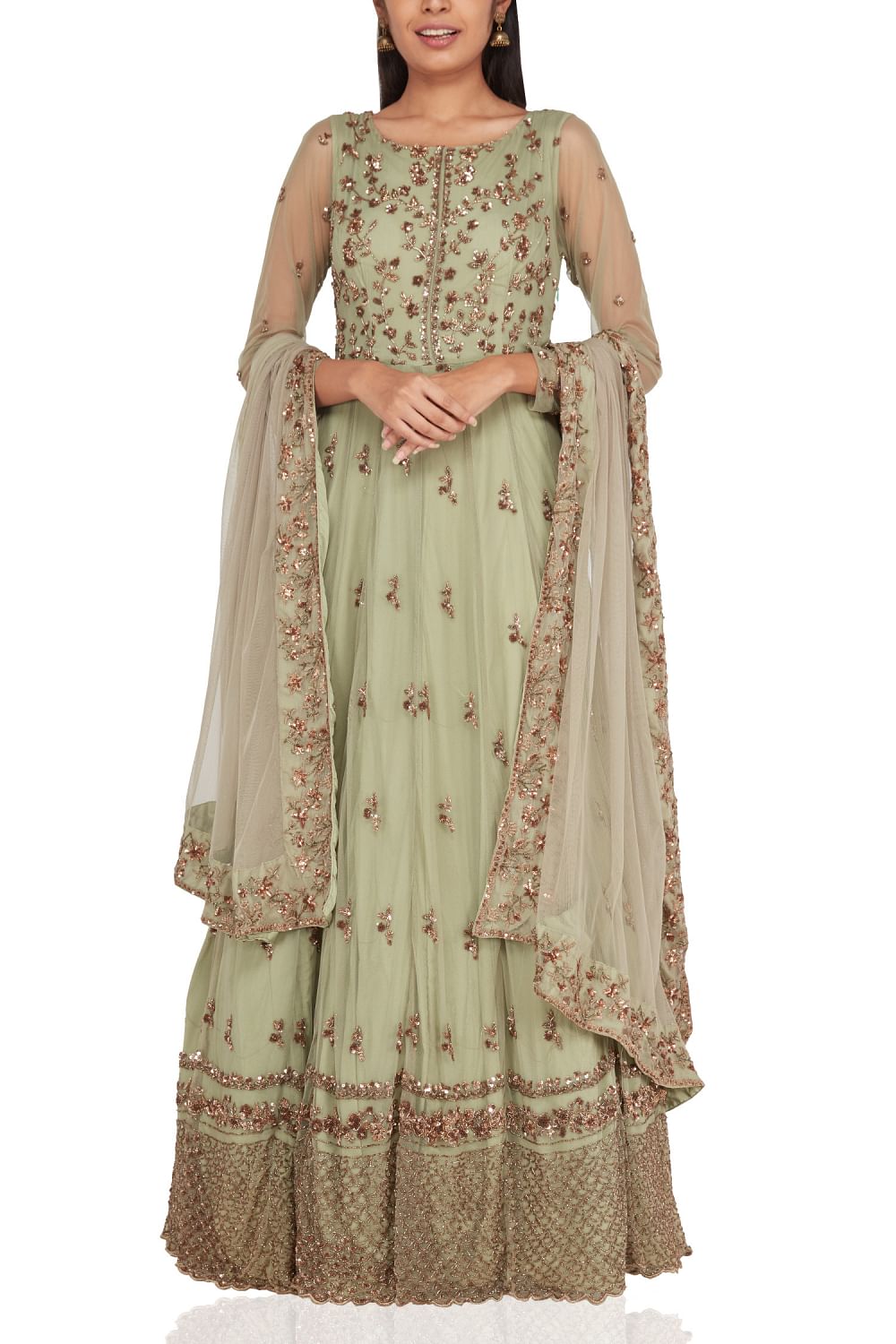 Dusky green anarkali set