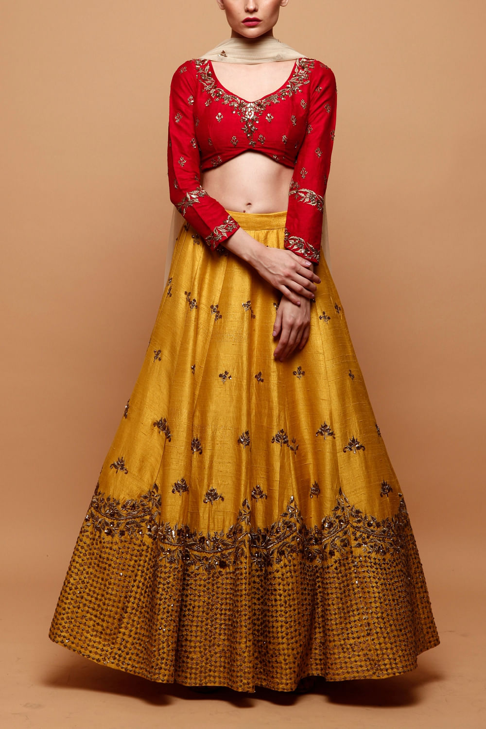 Buy Festival Wear Mustard Mirror Work Chinnon Lehenga Choli Online From  Surat Wholesale Shop.