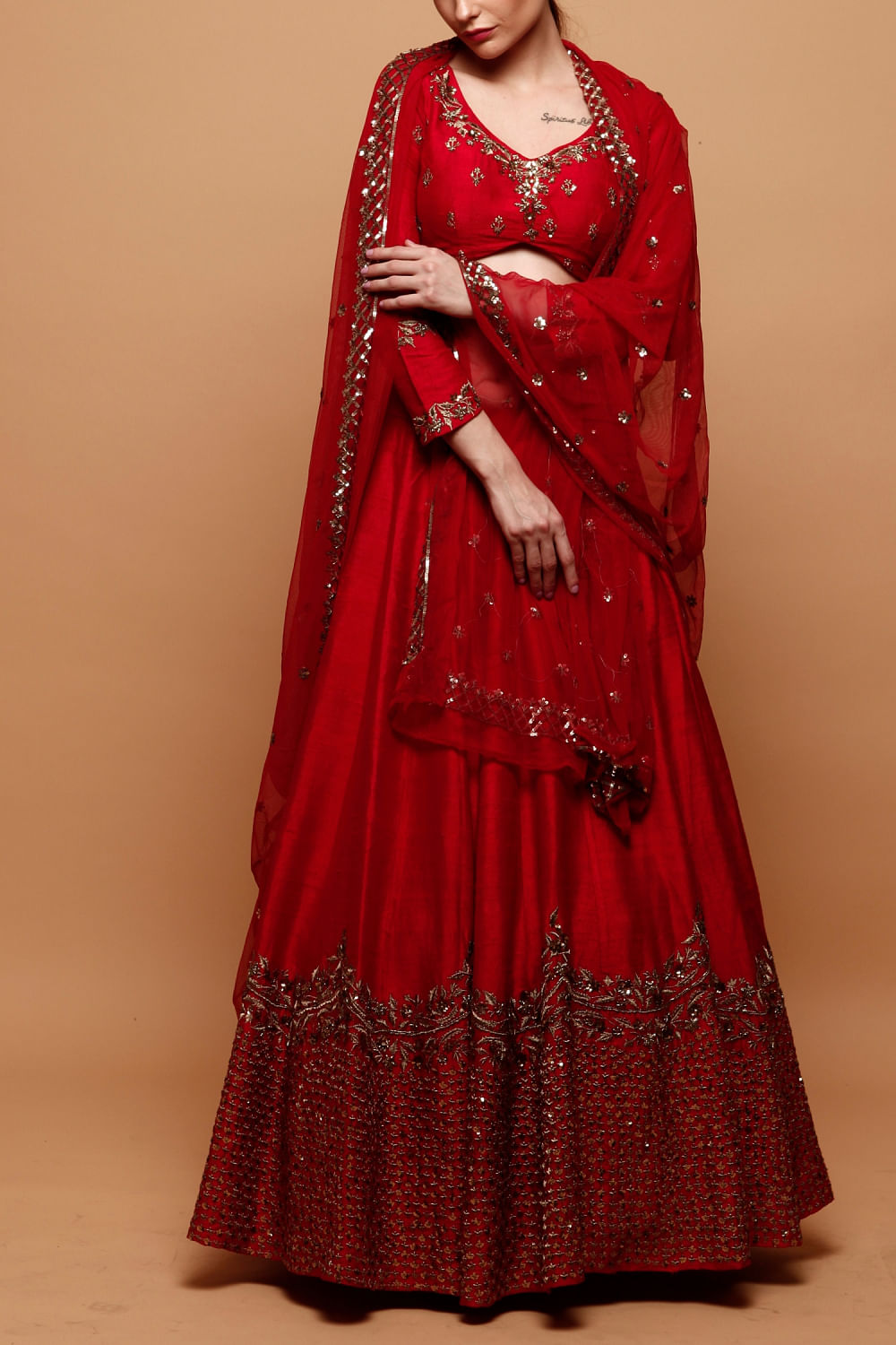 Astha narang shop red lehenga