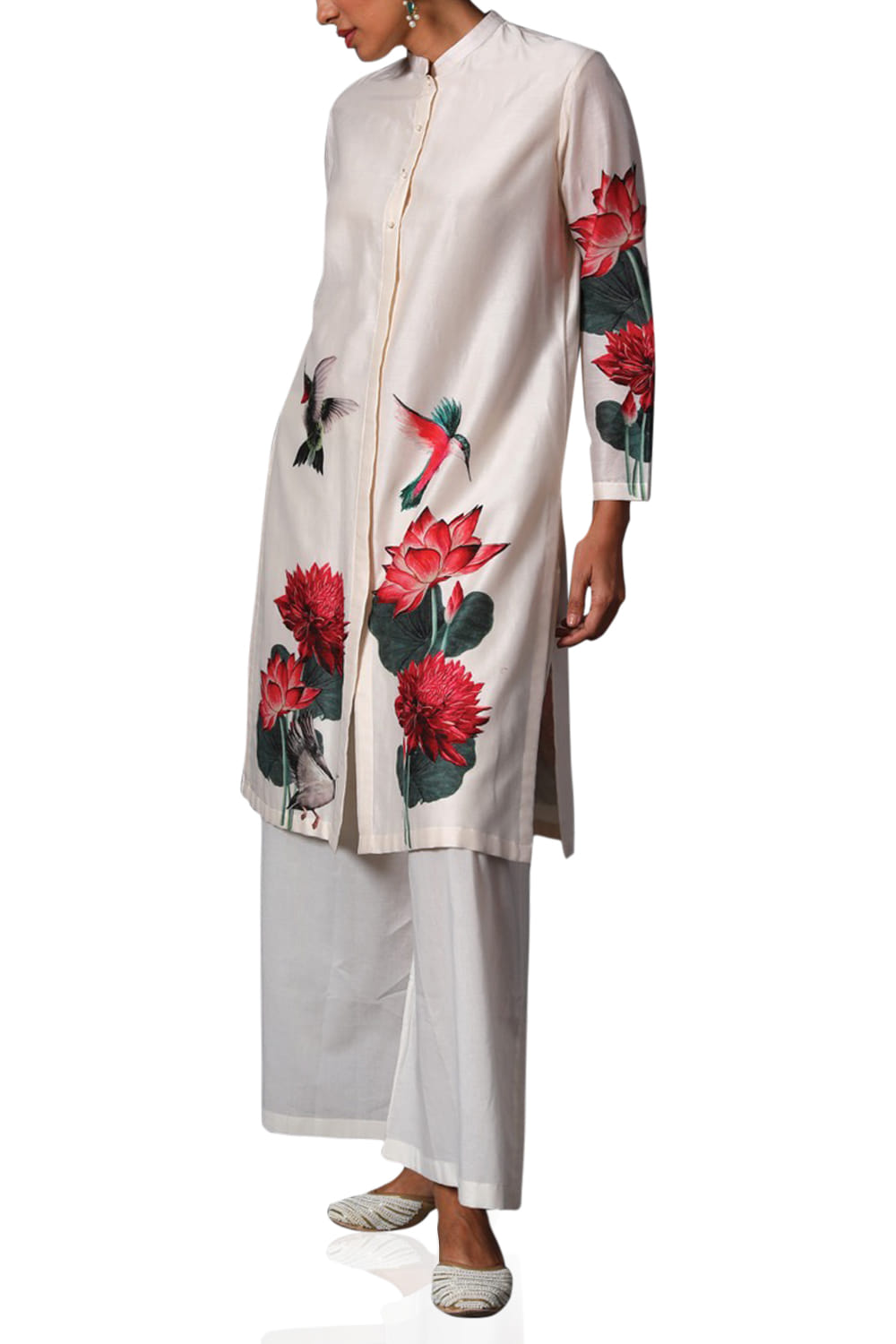 Ivory printed tunic & palazzo designed by Balance by Rohit Bal at AASHNI+CO.