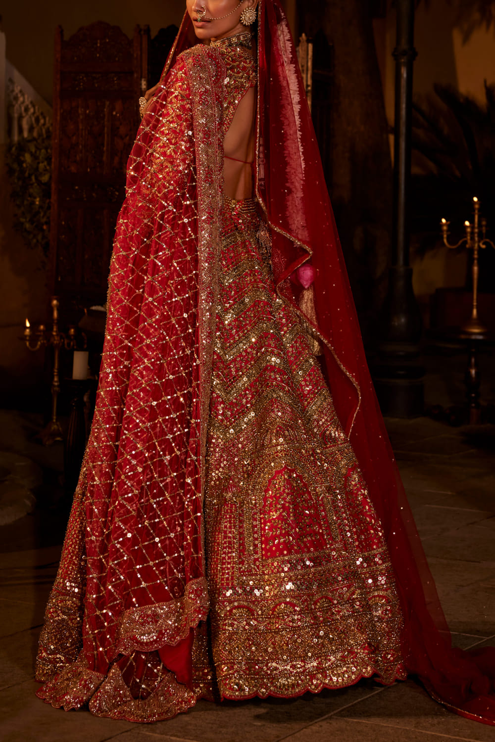 Beautiful Red Colored Heavy Embroidery Lehenga Set - Rent