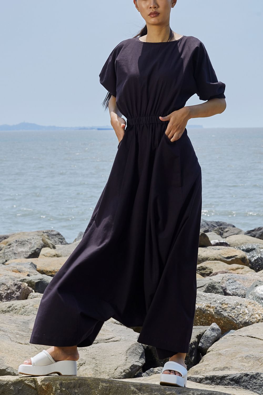 Black drop crotch jumpsuit