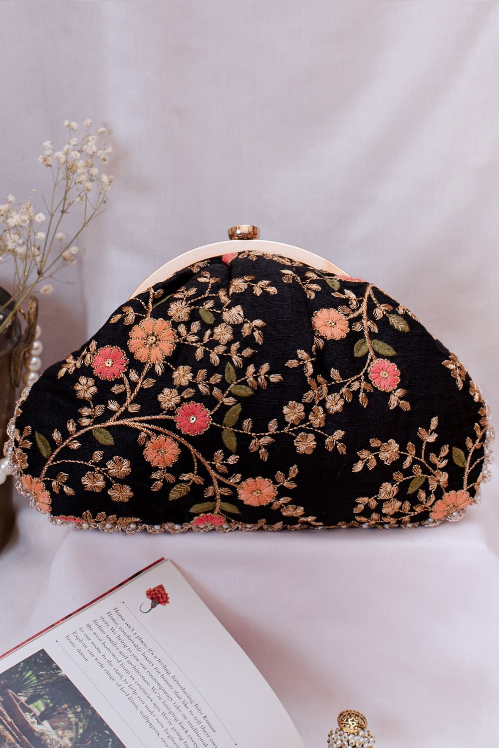 Floral embroidered purse store