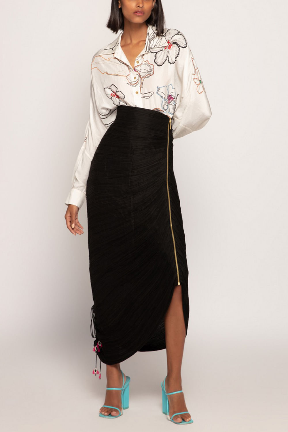 Black micro top pleated skirt