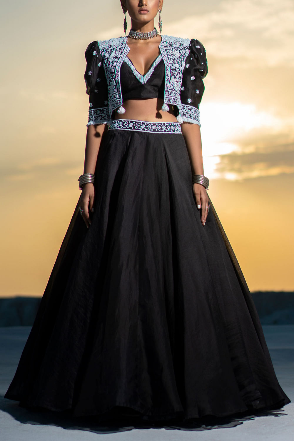 Black Embroidered Jacket & Sharara Set | Gopi Vaid – KYNAH