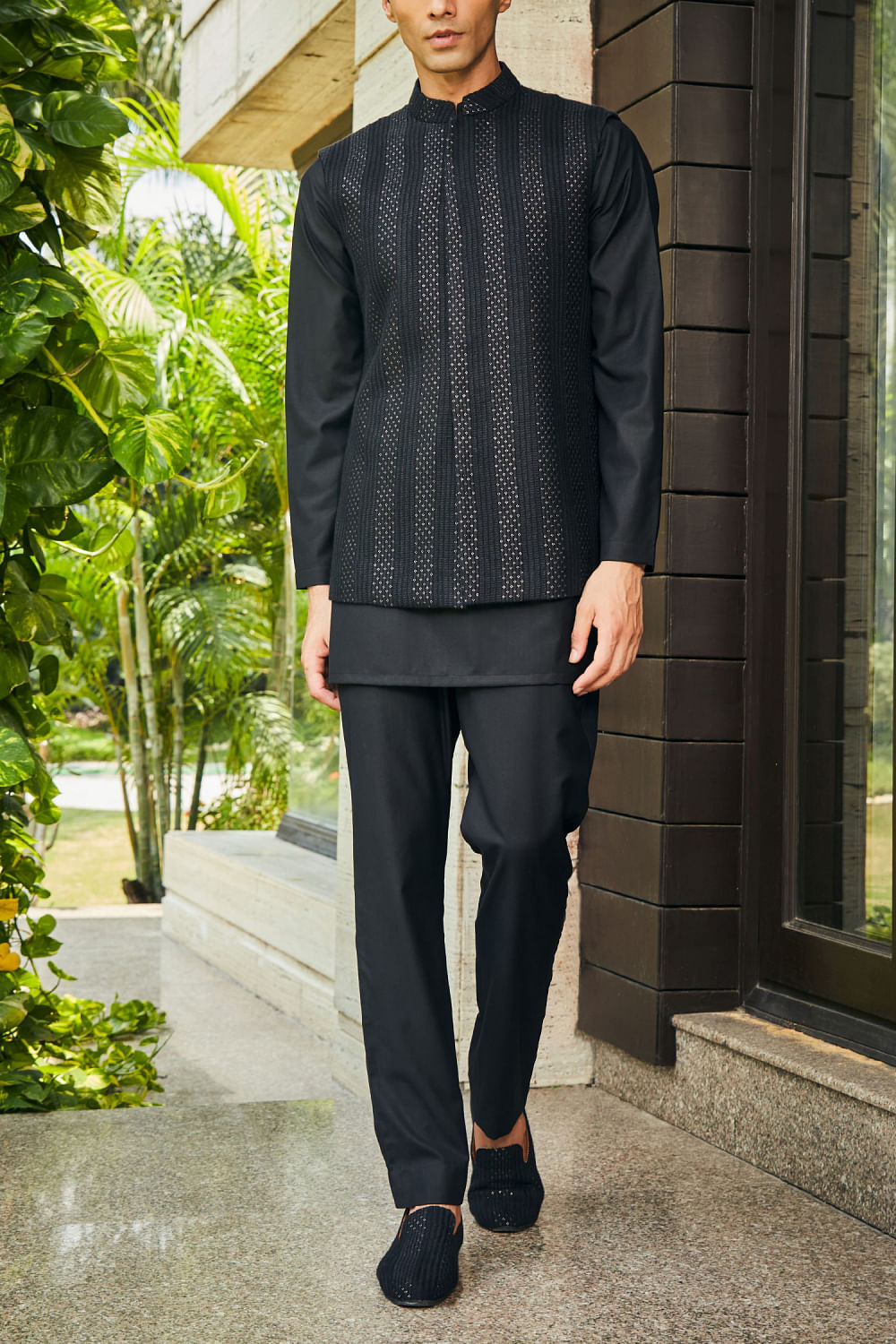 Grey Cowl Style Kurta Set With Nehru Jacket Designer Couture 185MW01
