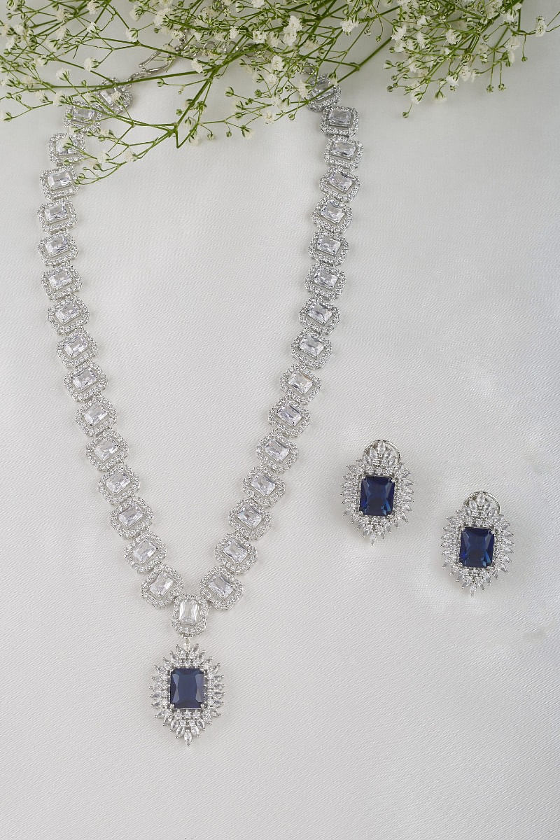 Buy ZIVOM Leaf Dark Blue Silver Crystal American Diamond Rhodium Plated Necklace  Earring Set Girls Women Online at Low Prices in India  Paytmmallcom