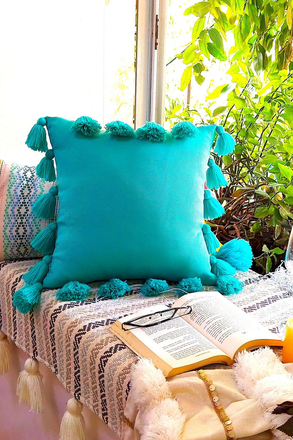 Blue tassel sales cushion
