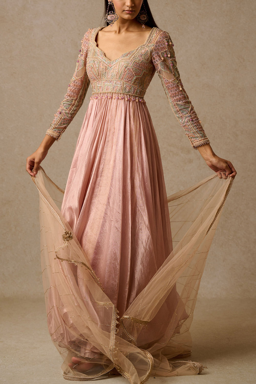 Blush hand embroidered anarkali set