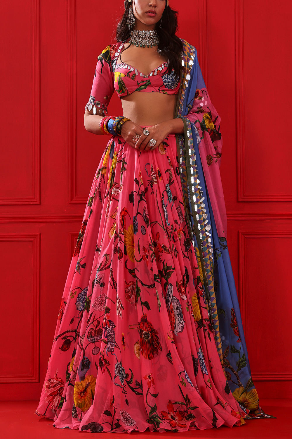 Floral Lehenga Set With Ruffle Dupatta – FUELTHESTORE