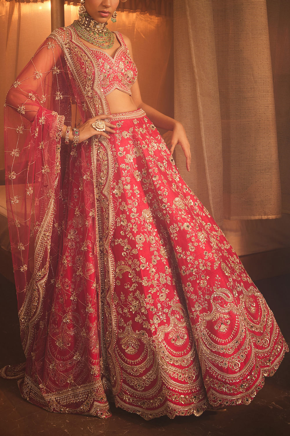Cherry red bridal sales lehenga