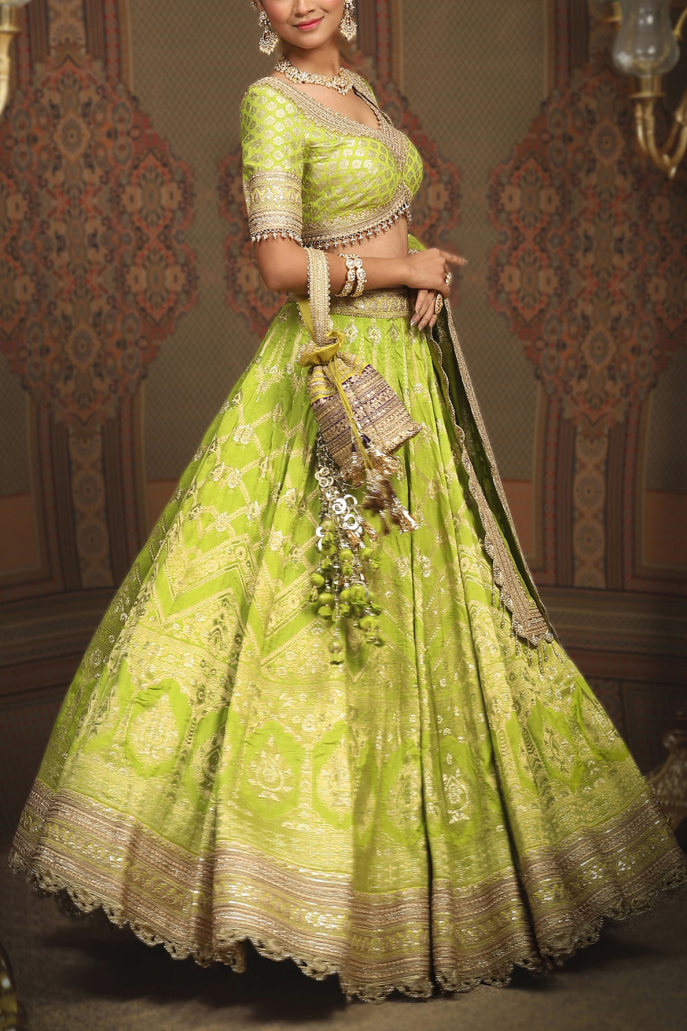 Dark Green And Yellow Soft Cotton Digital Printed Navratri Dress – Gunj  Fashion