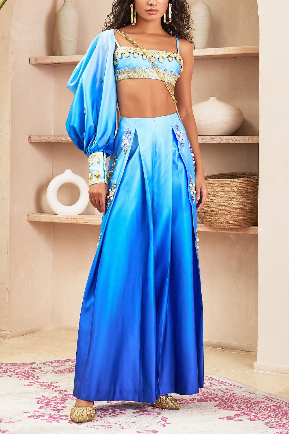 Pleated blue top ombre skirt
