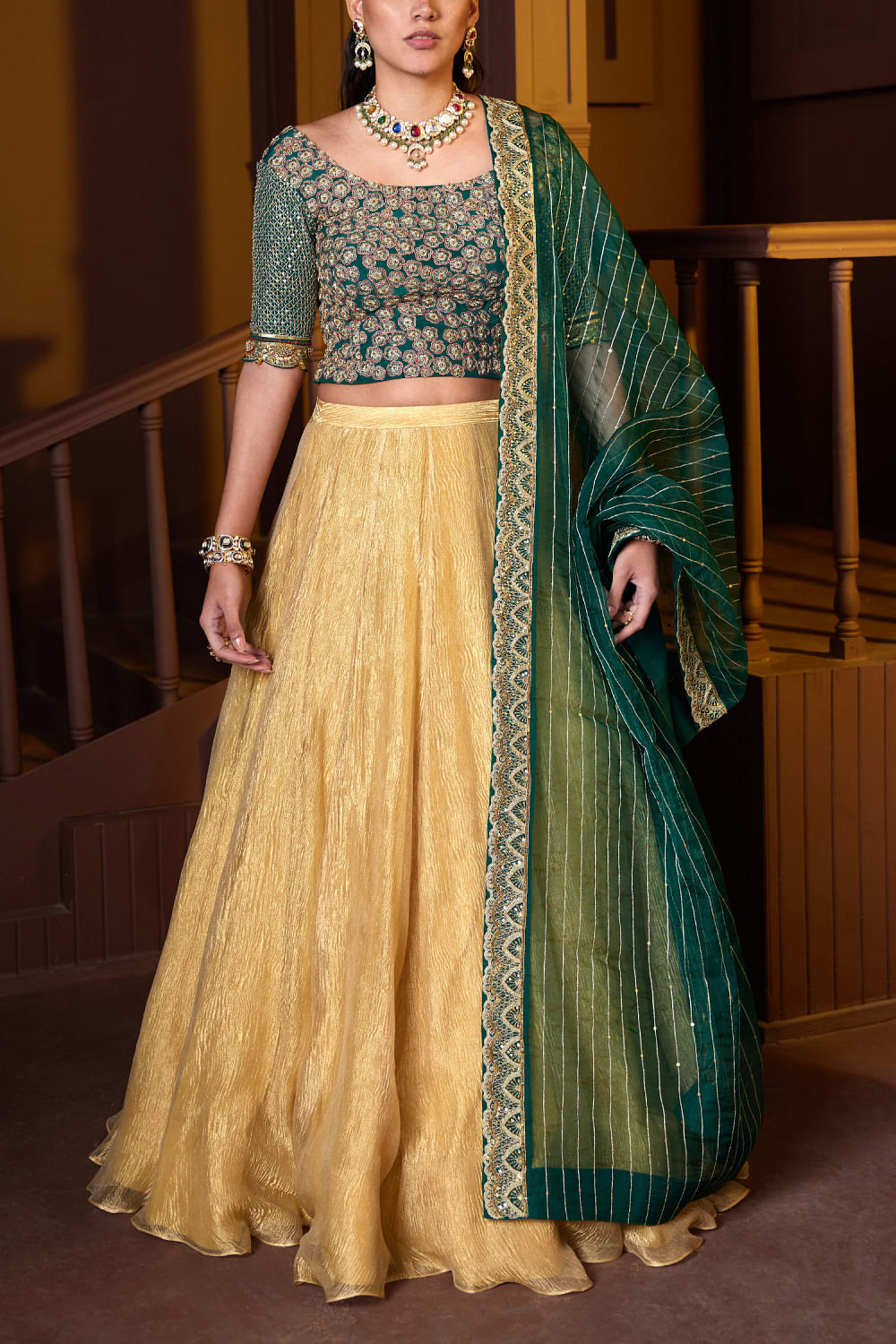 Buy Emerald green hand embellished lehenga set by Pratibha Sultania at  Aashni and Co