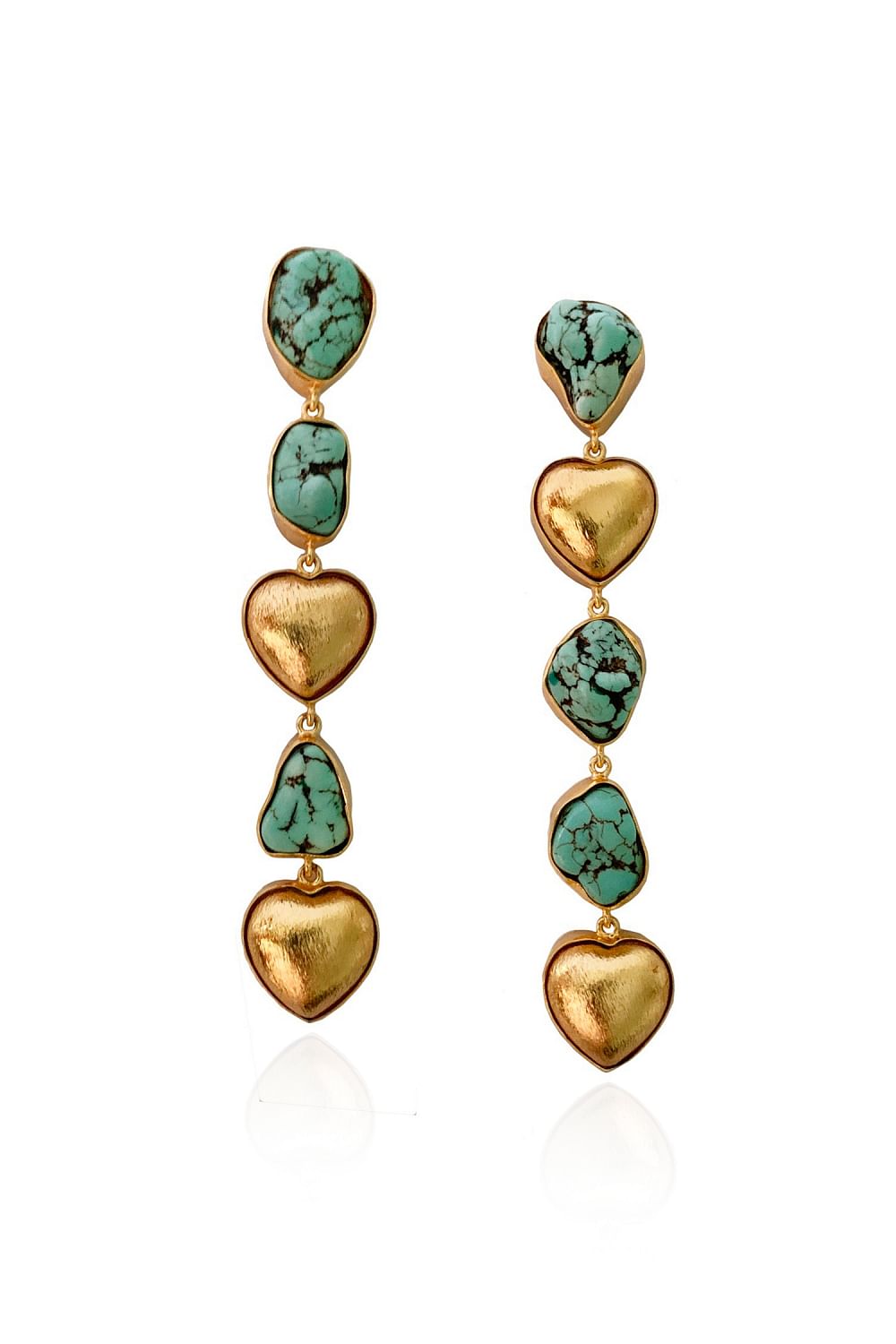 Gold and green heart beaded stone danglers