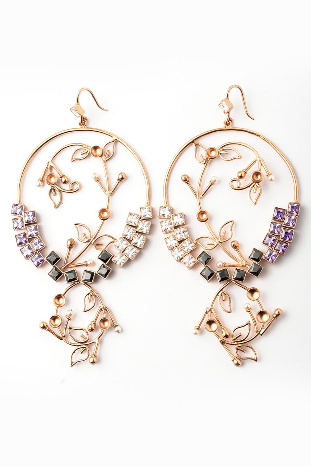 Gold and purple cubic zirconia earrings