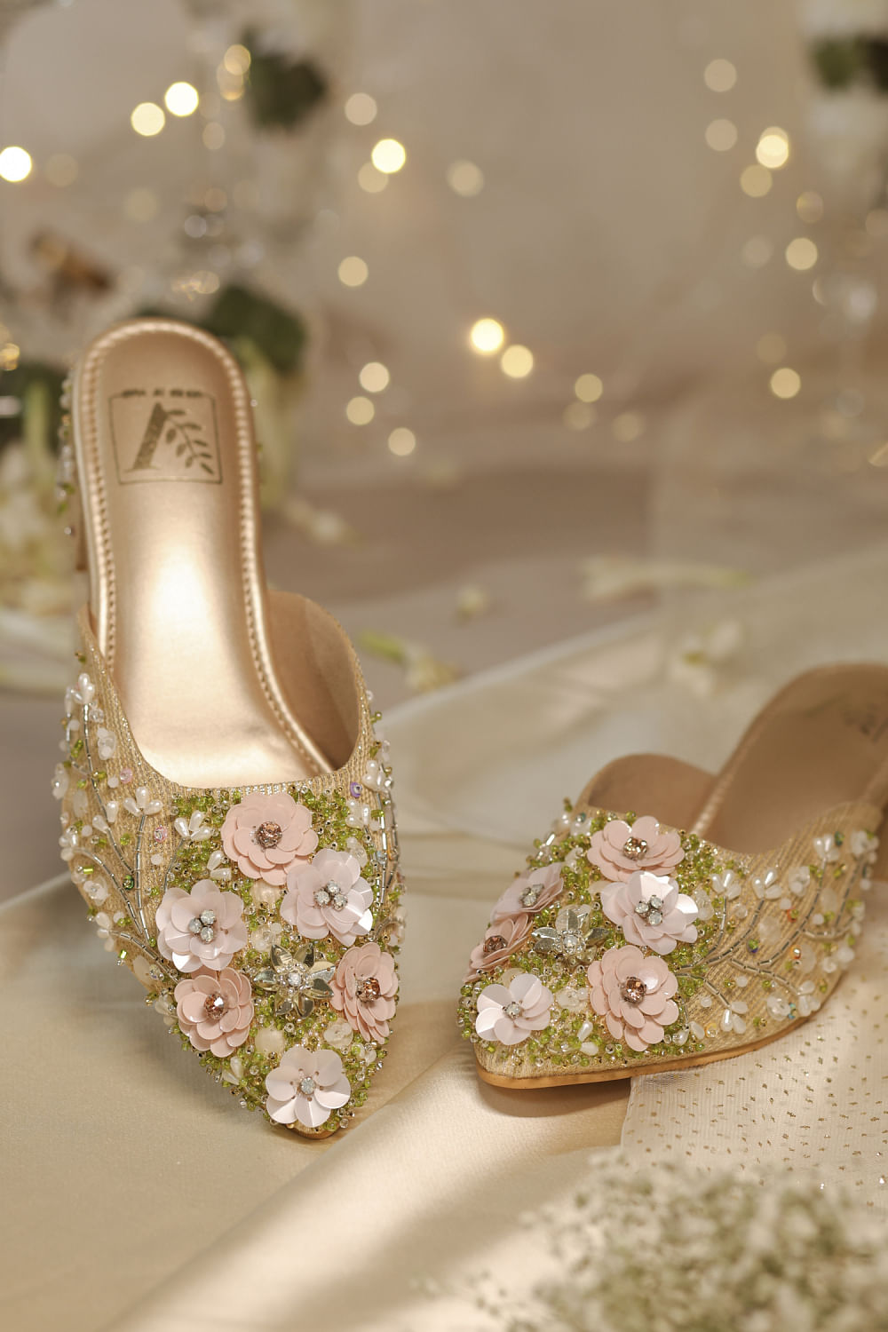 Gold floral heels store