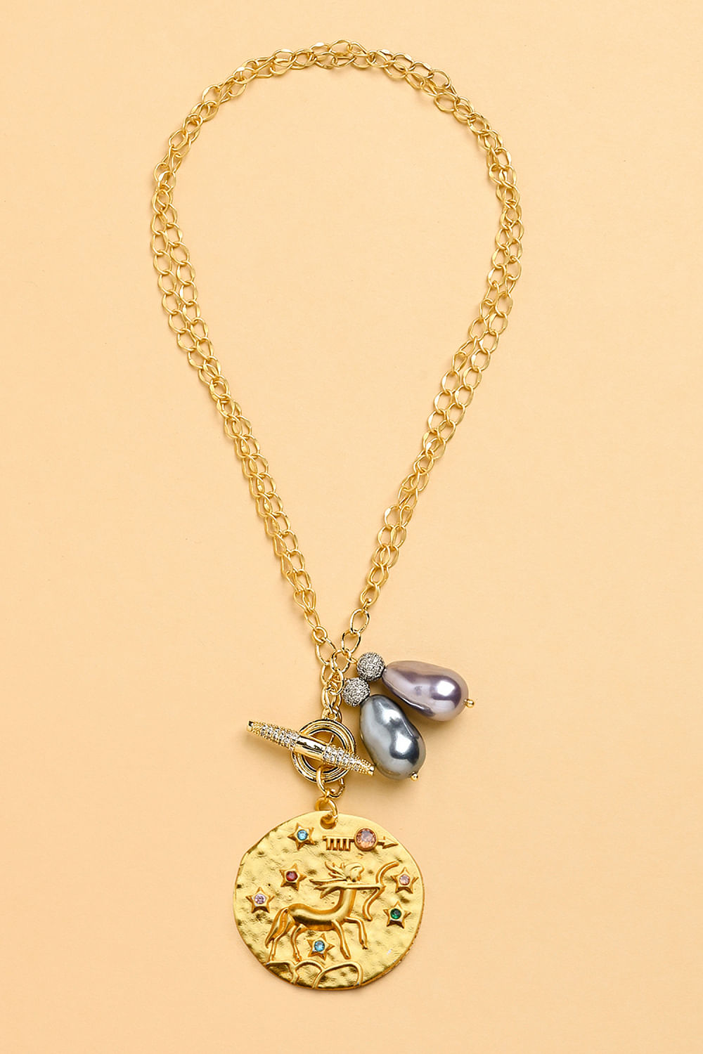 Gold pearl Sagittarius zodiac necklace