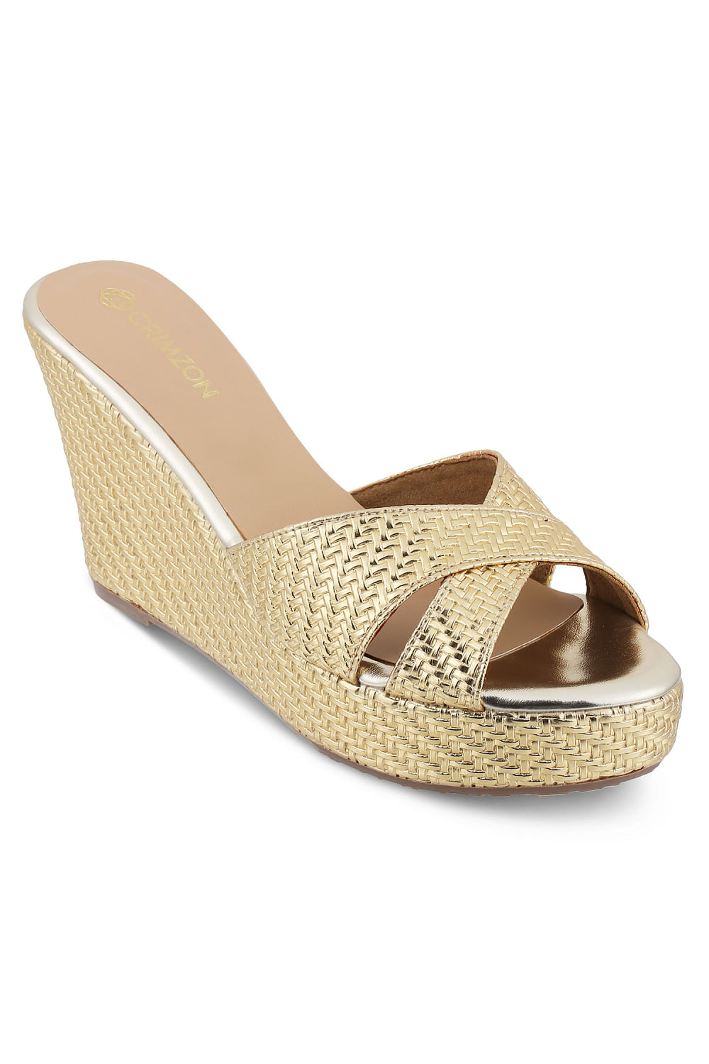 Gold woven platform wedges