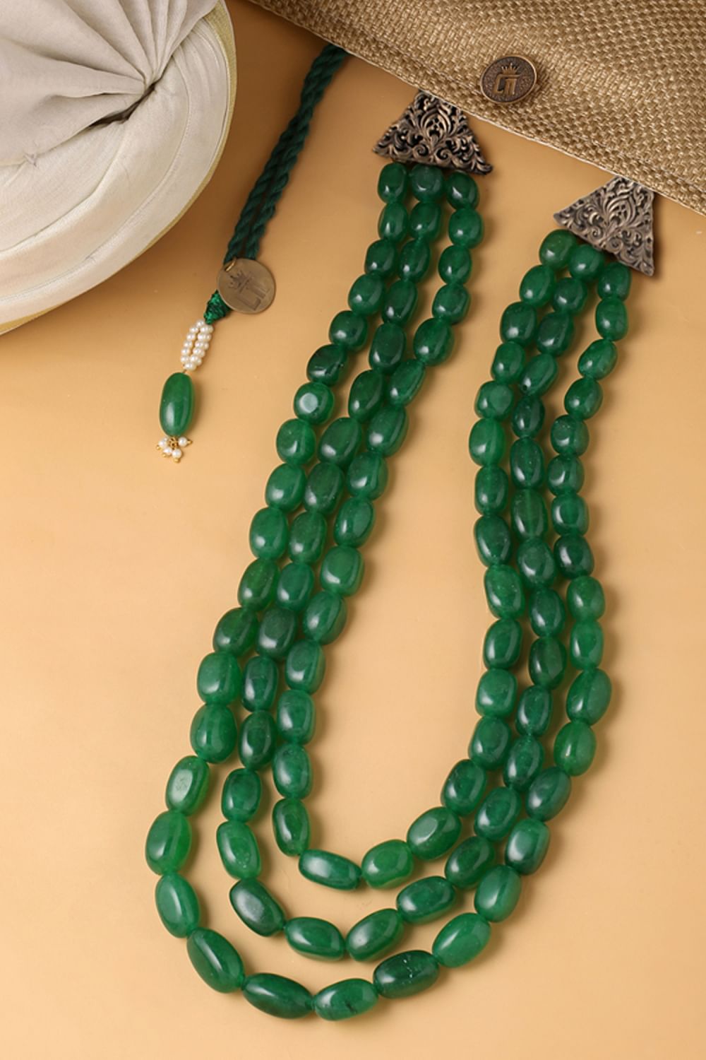 Green bead 3 layered groom necklace