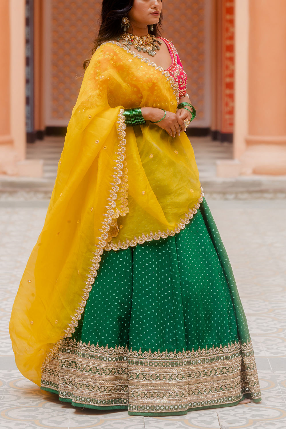 Pink Designer Lehenga Choli with Bandhani Dupatta