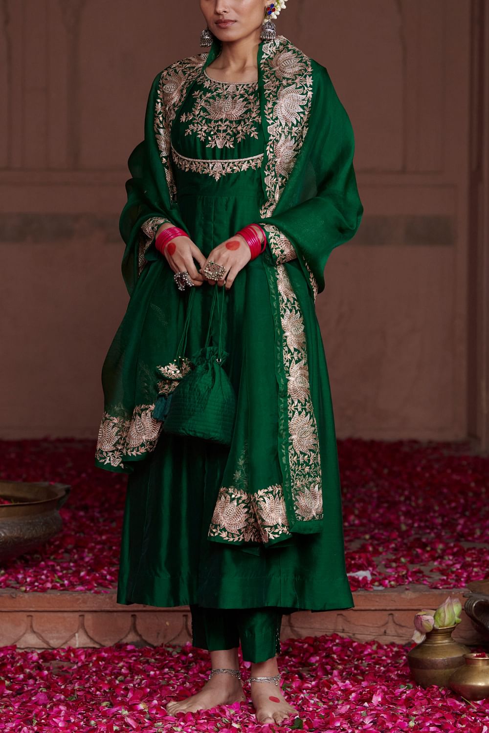 Buy Green embroidered anarkali set by Pink City by Sarika at