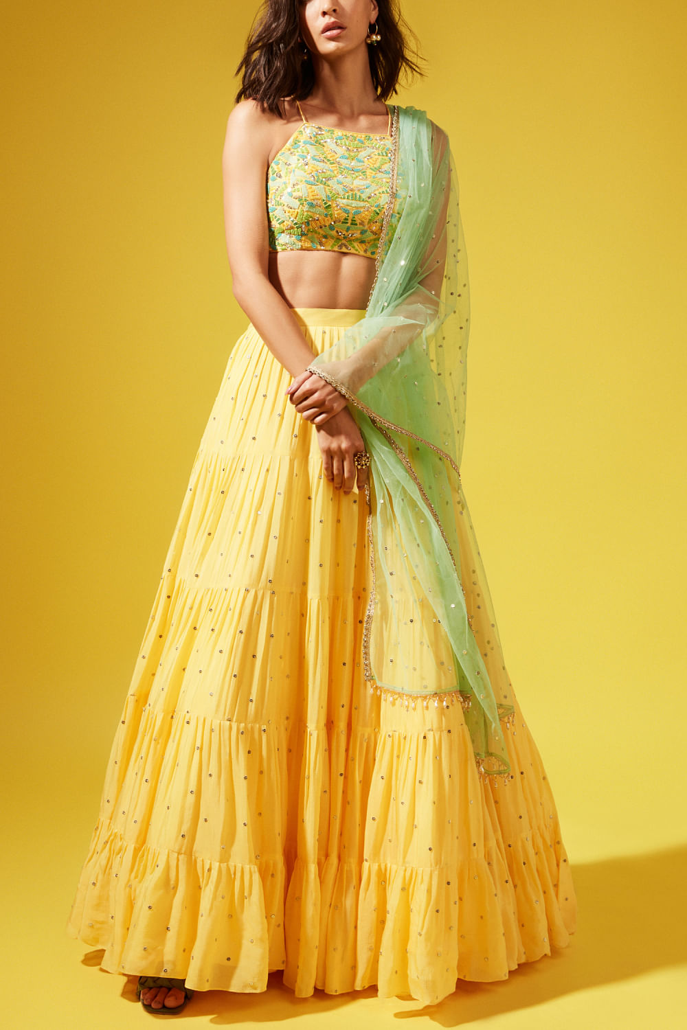 Buy Peach Swiss Net Embellished Bead Floral Lehenga With Blouse For Women  by Sonaakshi Raaj Online at Aza Fashions.