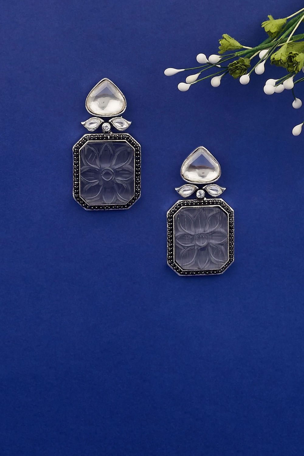 Crystal Royal Blue and Crystal Powder Grey Bridal Earrings –  Lacchiappasognijewelry