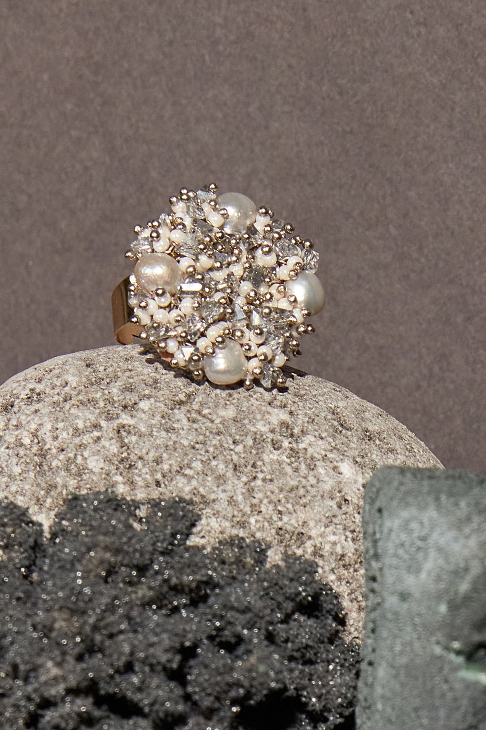 Grey semi precious stone ring