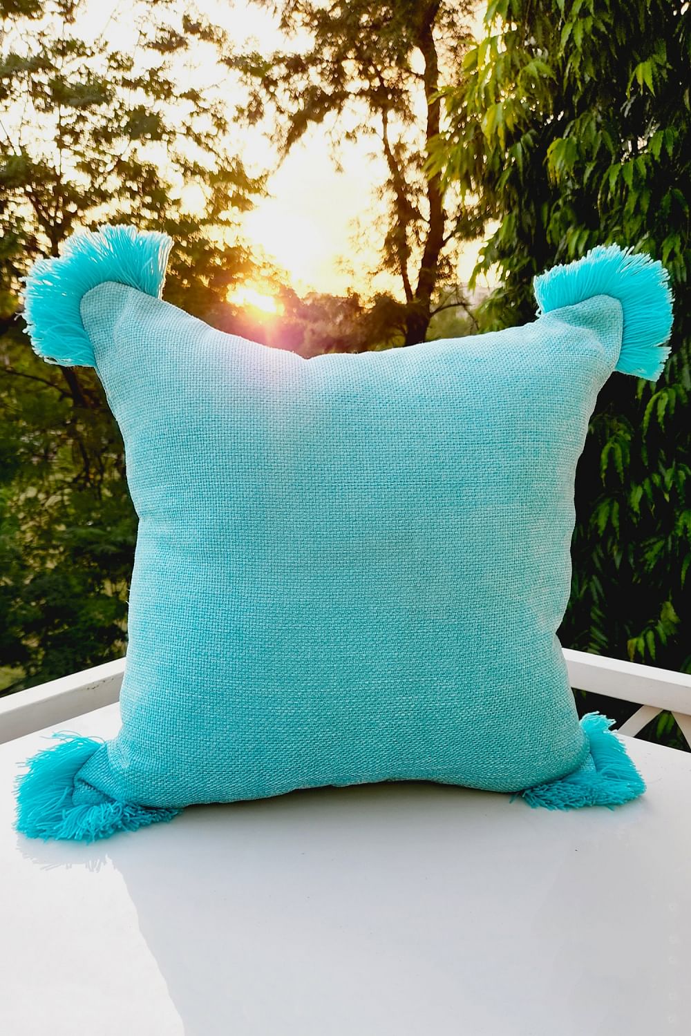 Blue fringe pillow cheap