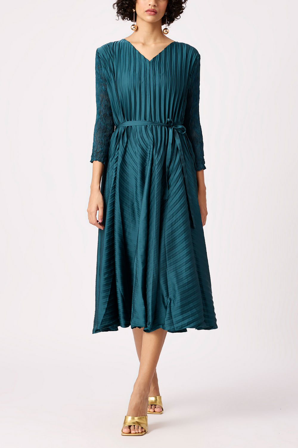 Chevron pleated midi dress sales