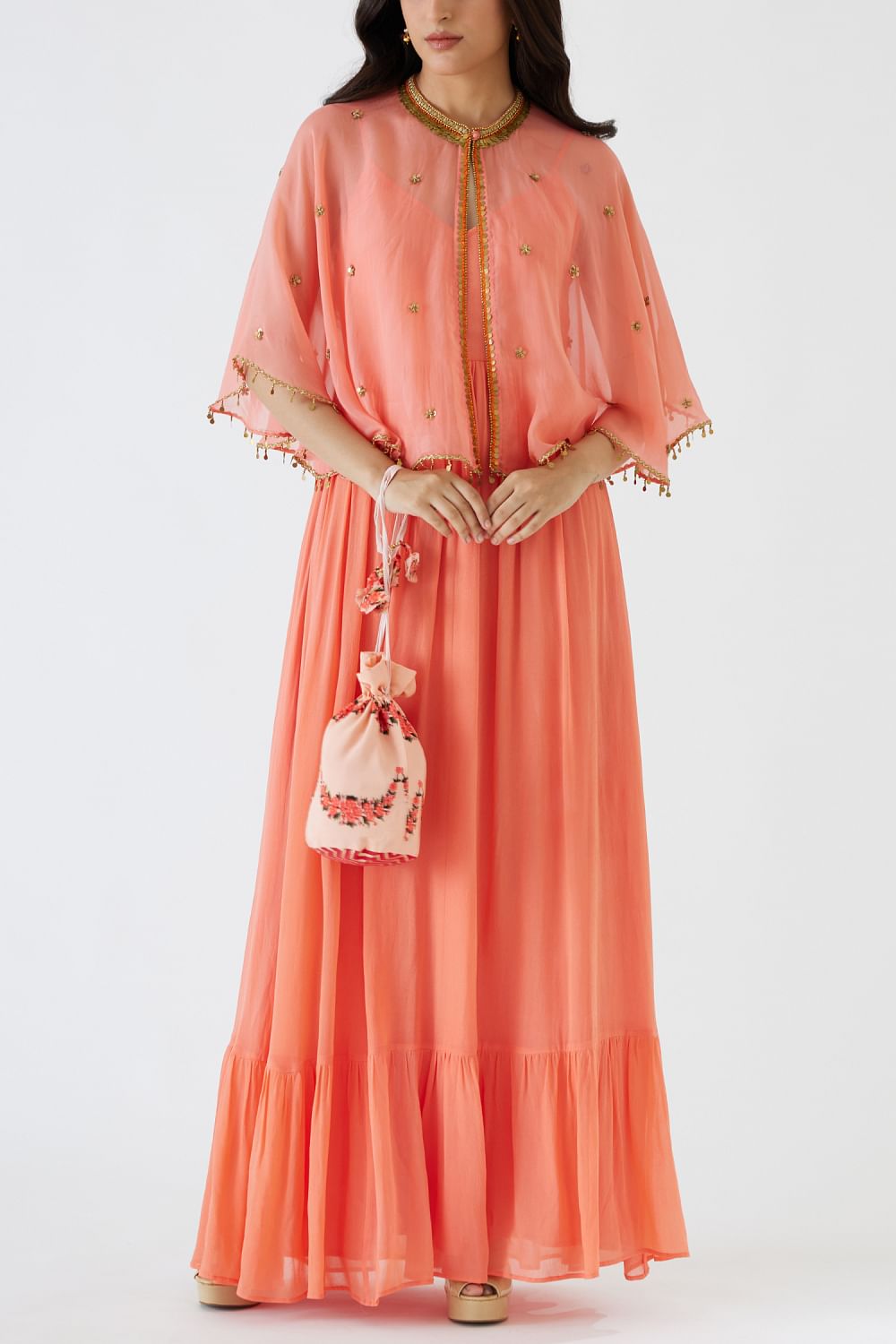 Peach cape store dress