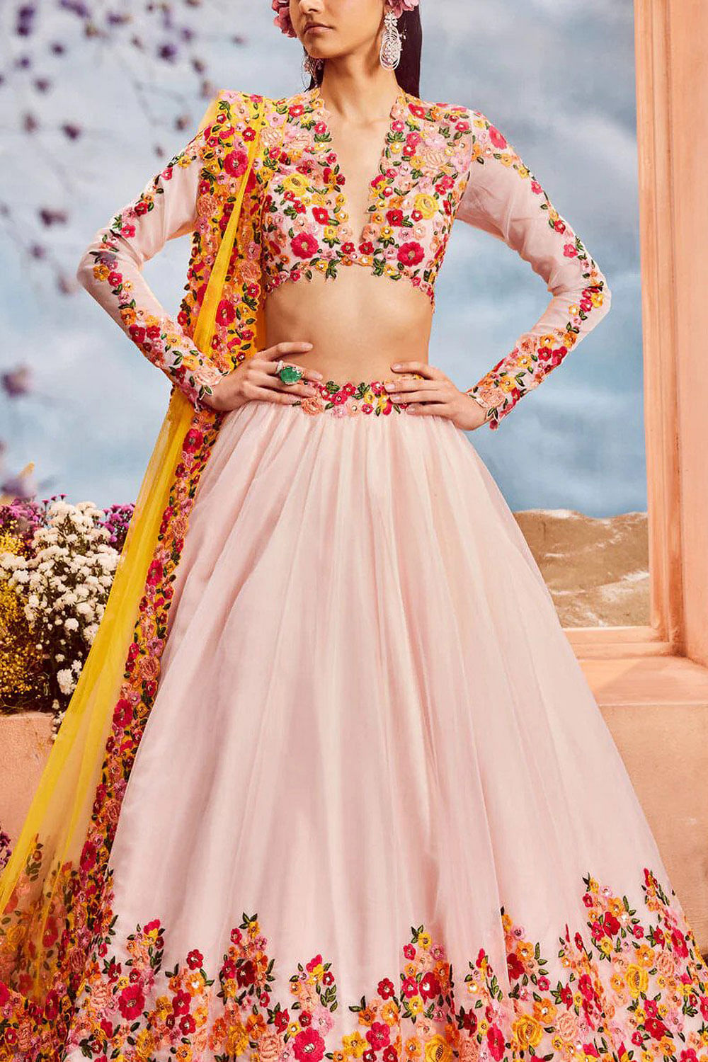 buy lightest blush floral embellished lehenga set by neeta lulla 2