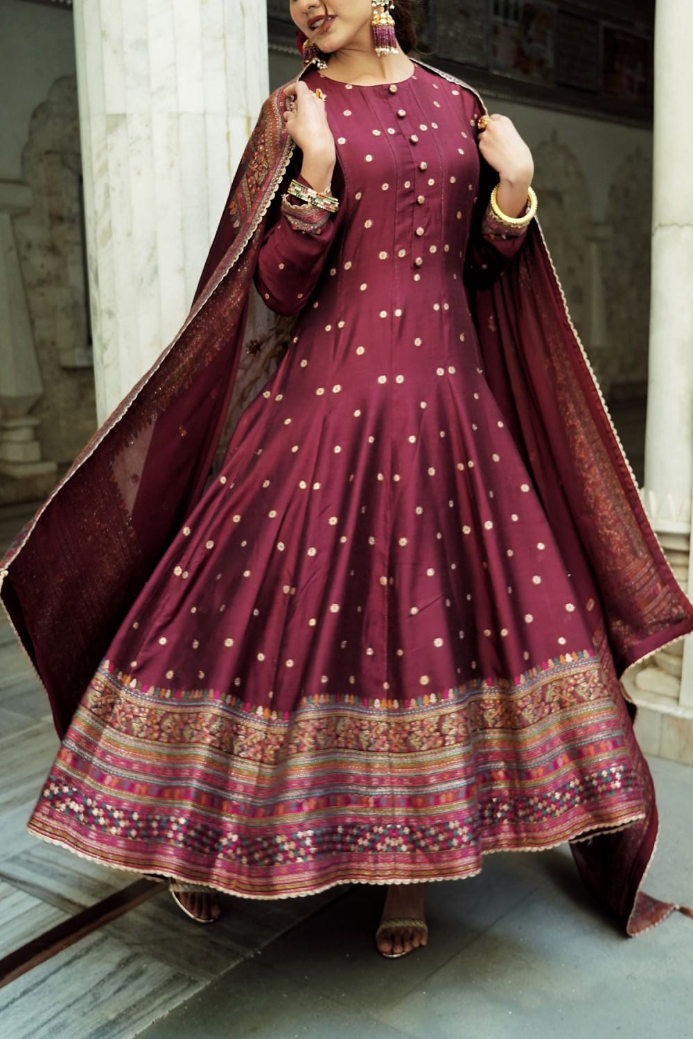 Maroon colour anarkali sales