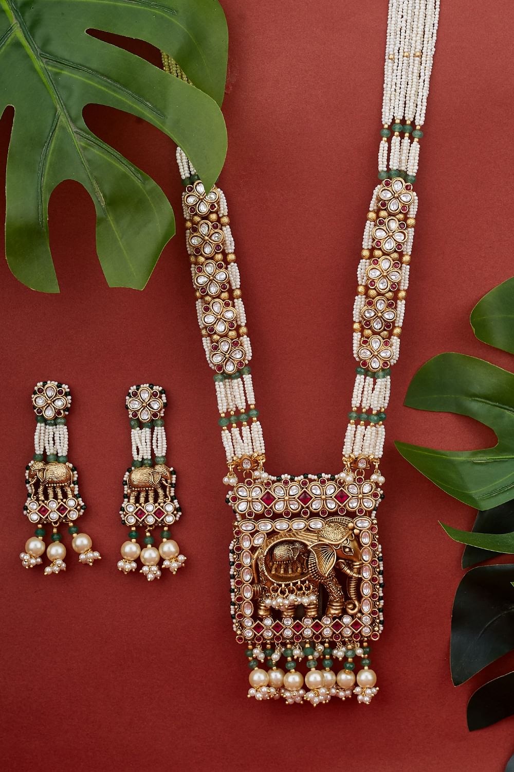 Elephant pearl necklace deals