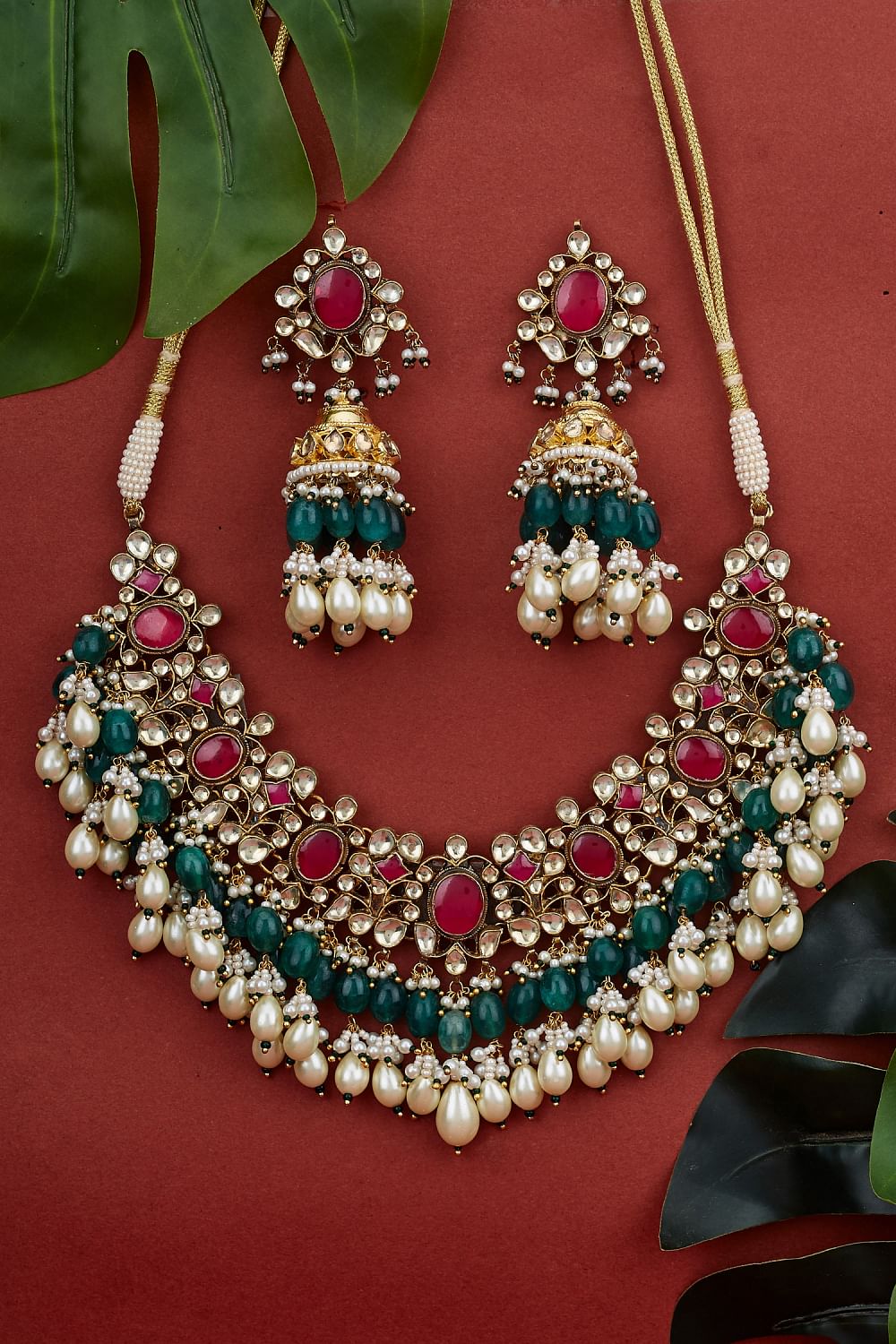 Multicolour kundan polki necklace set