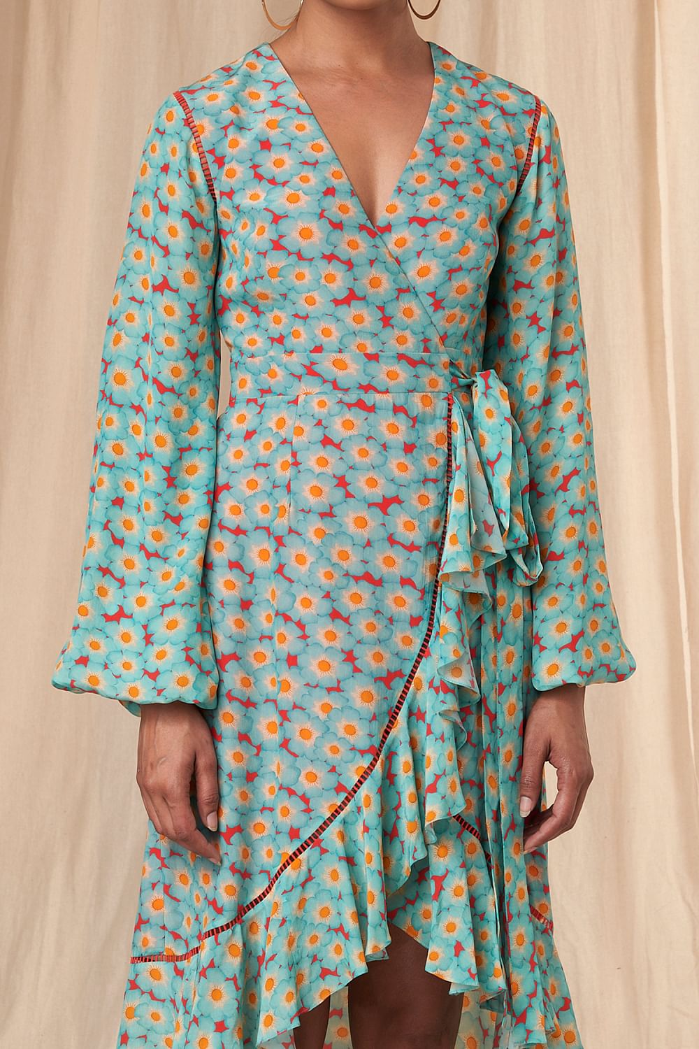 Multicolour sunshine daisy print wrap dress