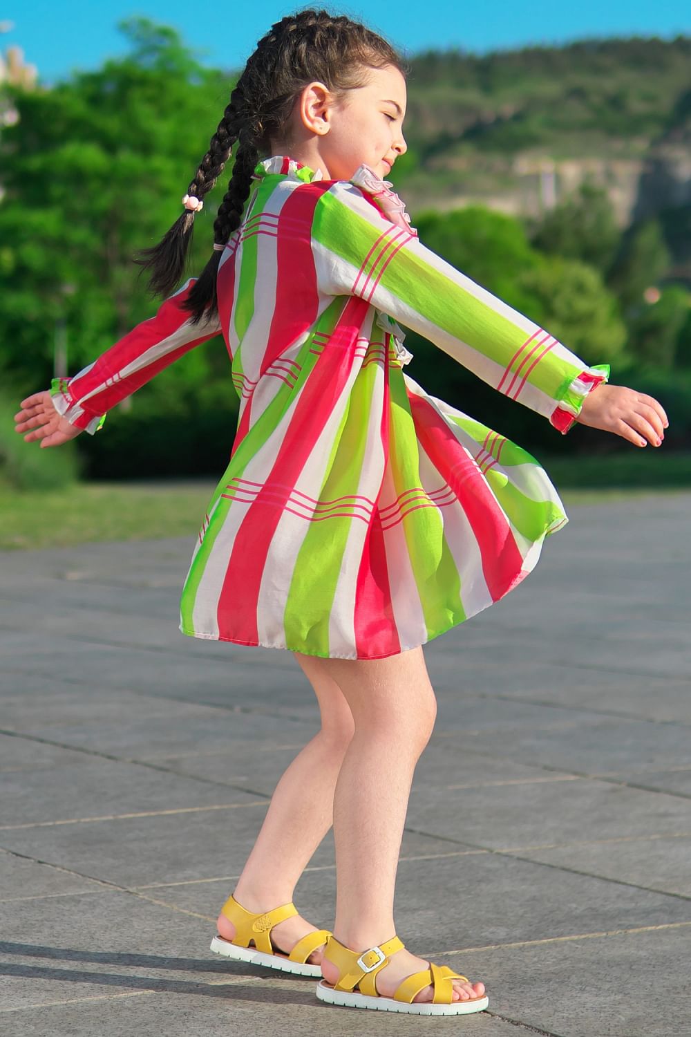 Neon stripe print dress