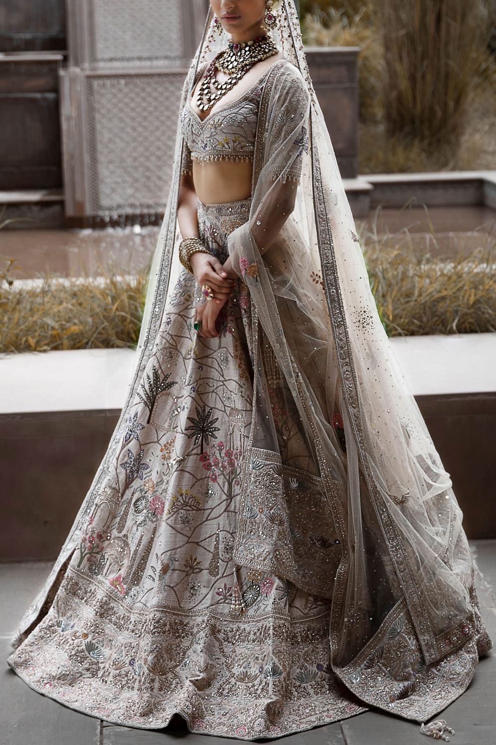 Buy Off white embroidered lehenga set by Matsya at Aashni and Co