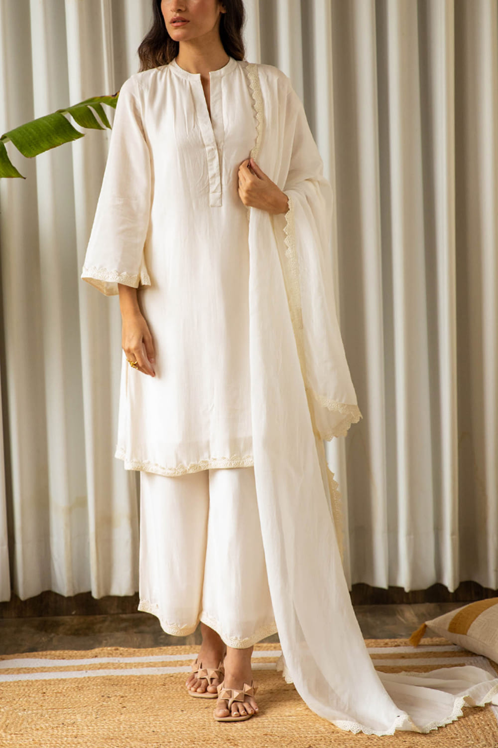 Pre Order: Loop Buttons Detail Kurta With Yellow Open Jacket And Pyjama main image 1