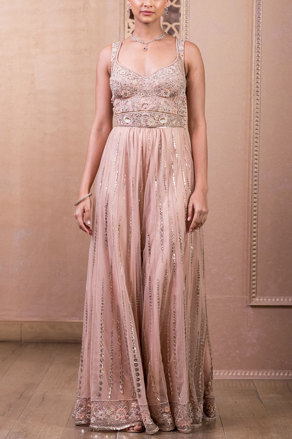 Buy Old rose floral embroidery jumpsuit by Tarun Tahiliani at