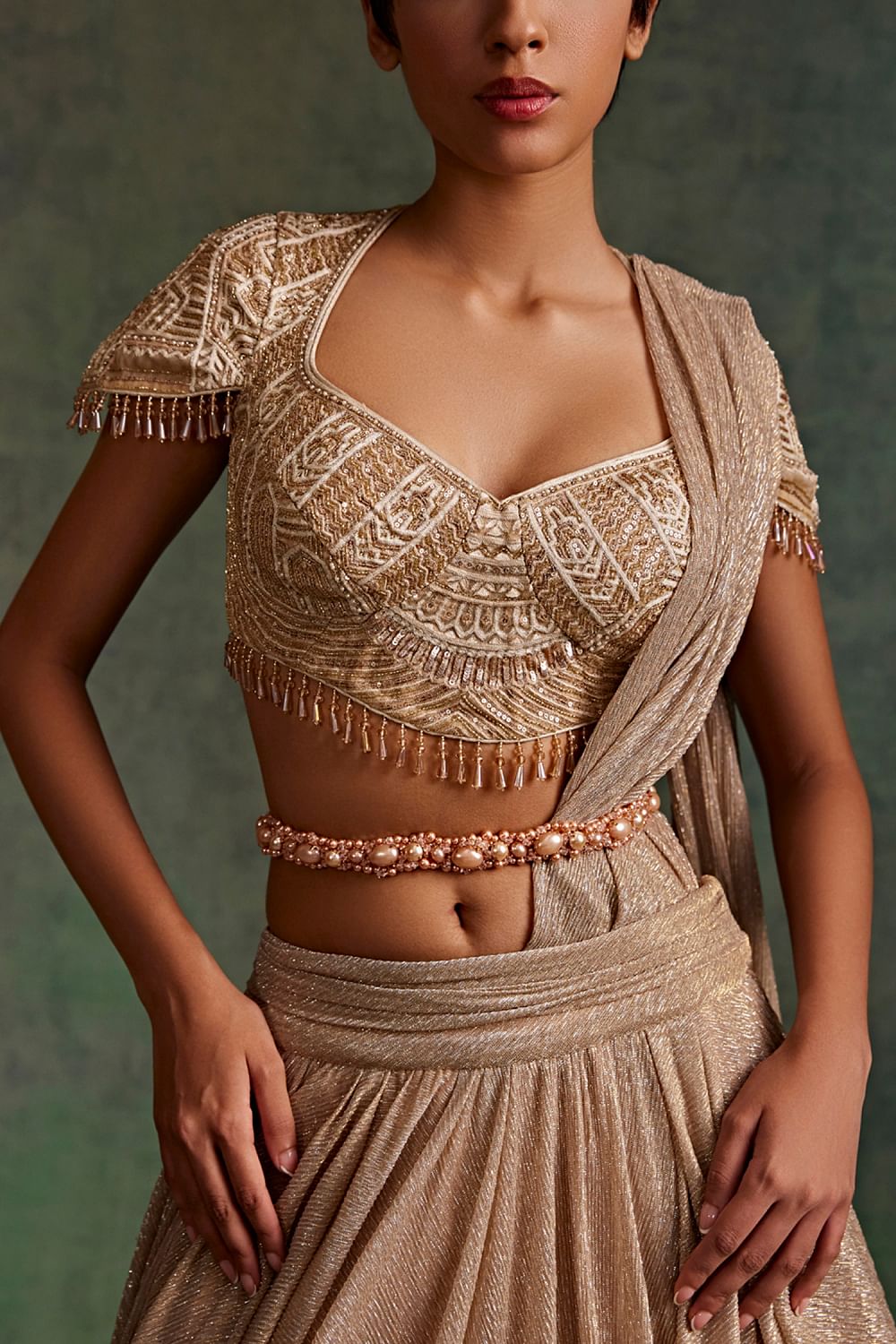 Rose gold embellished belt top