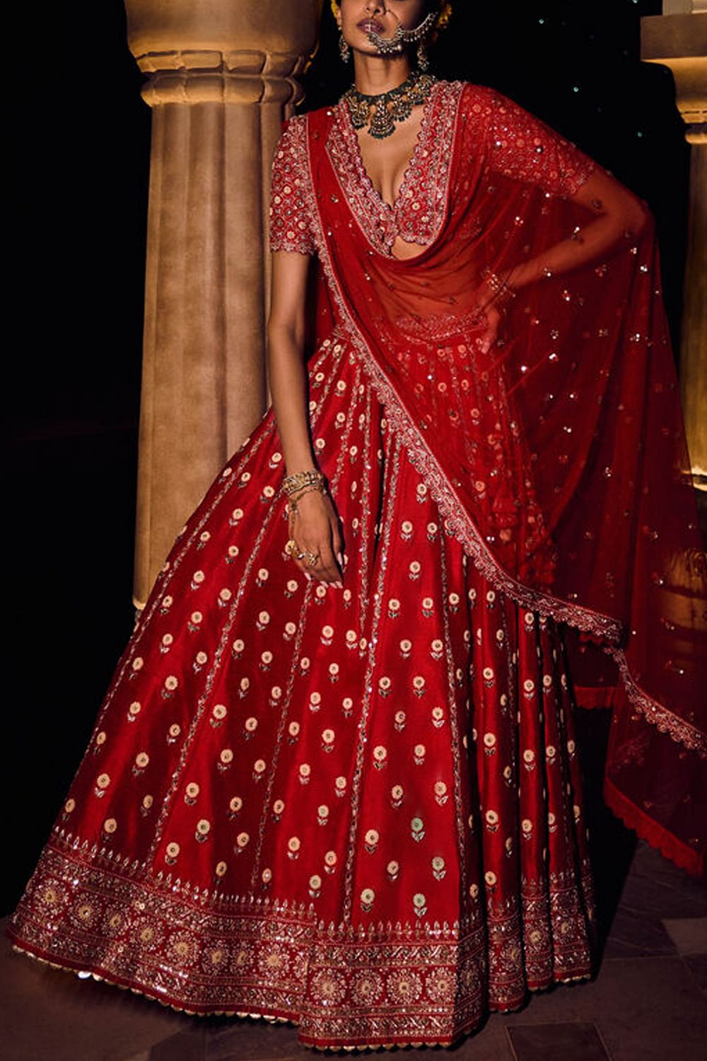 Buy Red embellished lehenga set by Anita Dongre at Aashni and Co