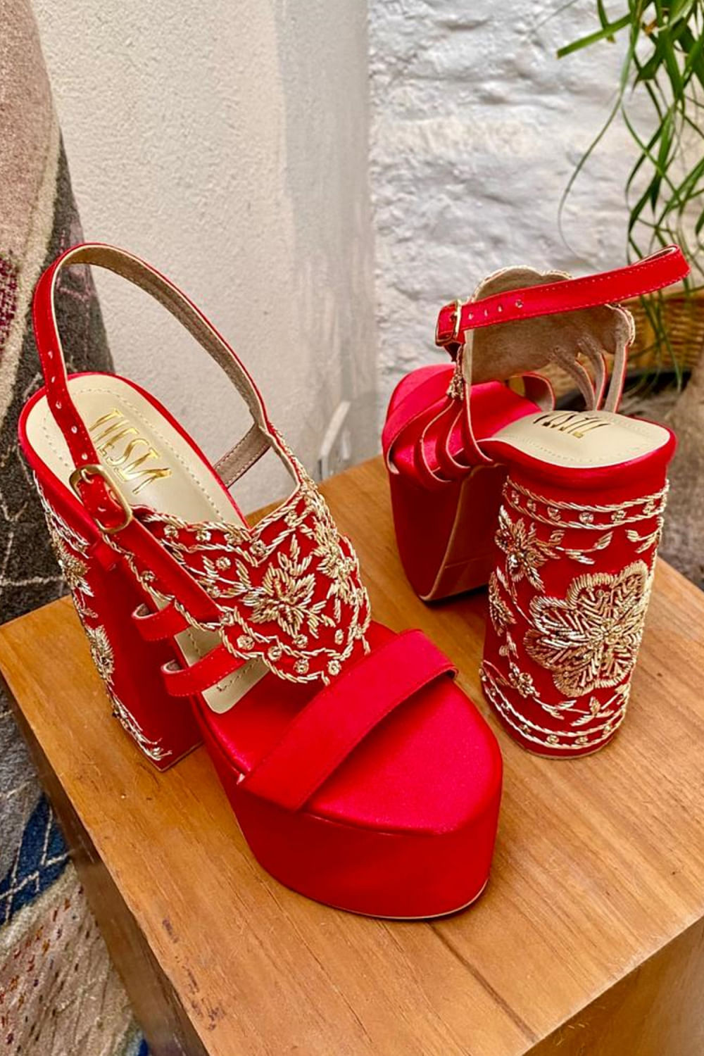 Buy Red Embroidered Floral Block Heels by Kanyaadhan by DhirajAayushi  Online at Aza Fashions.