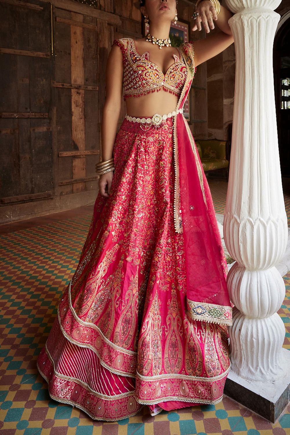 Jamawar lehenga clearance choli