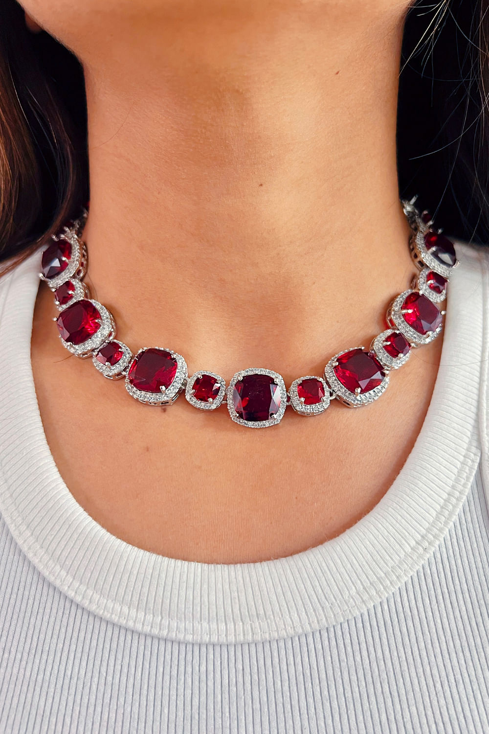 Red semi precious stone choker
